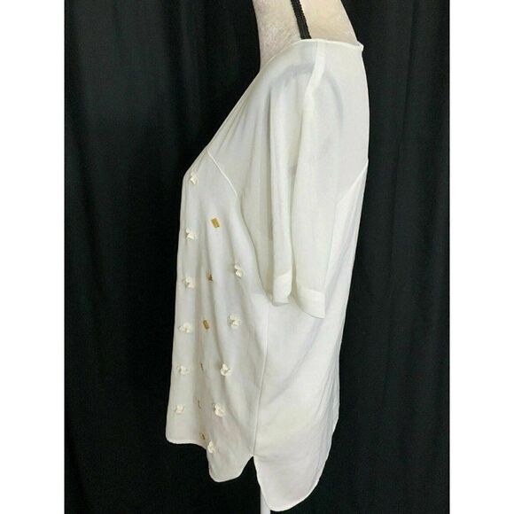 Dknyc New White Gold Sequin Short Sleeve Top - Picture 4 of 6